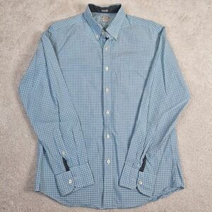 J. Crew Mens Y2K Slim Fit Button Down Shirt Blue Green Plaid Cotton Dress Casual